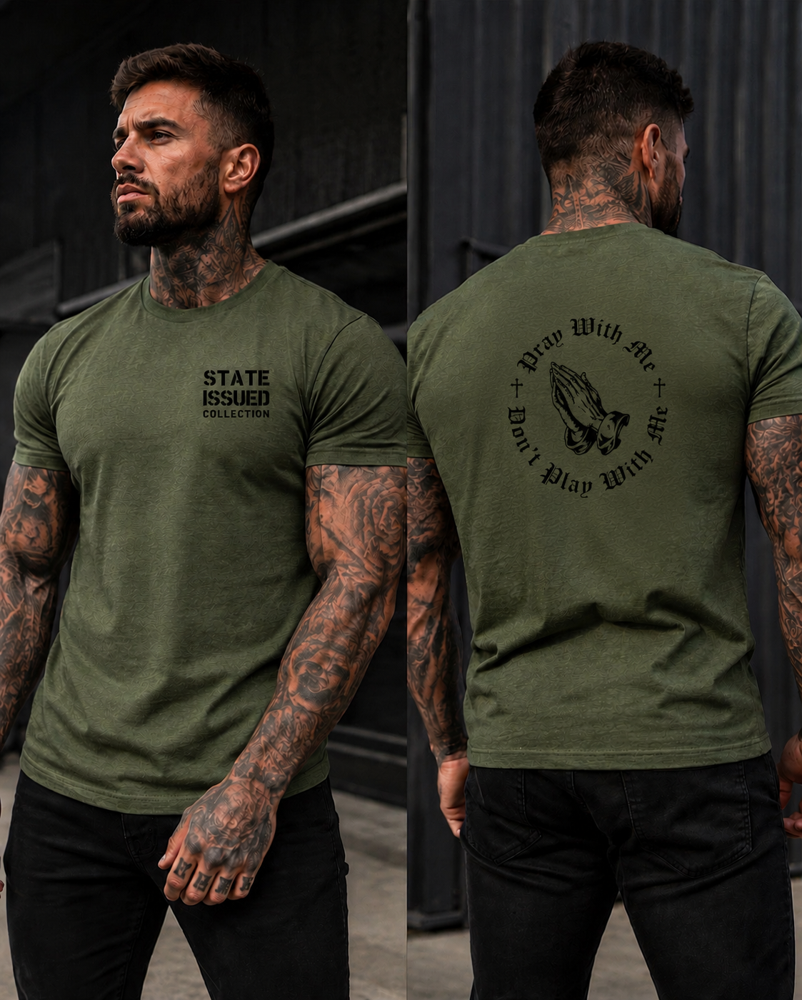 State Issued Collection "Pray With Me" Green Fitted T-shirt